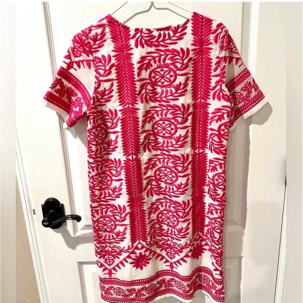 Lulu's Fond of You Hot Pink Embroidered Short Sleeve Shift Dress Sz XS - Picture 5 of 12